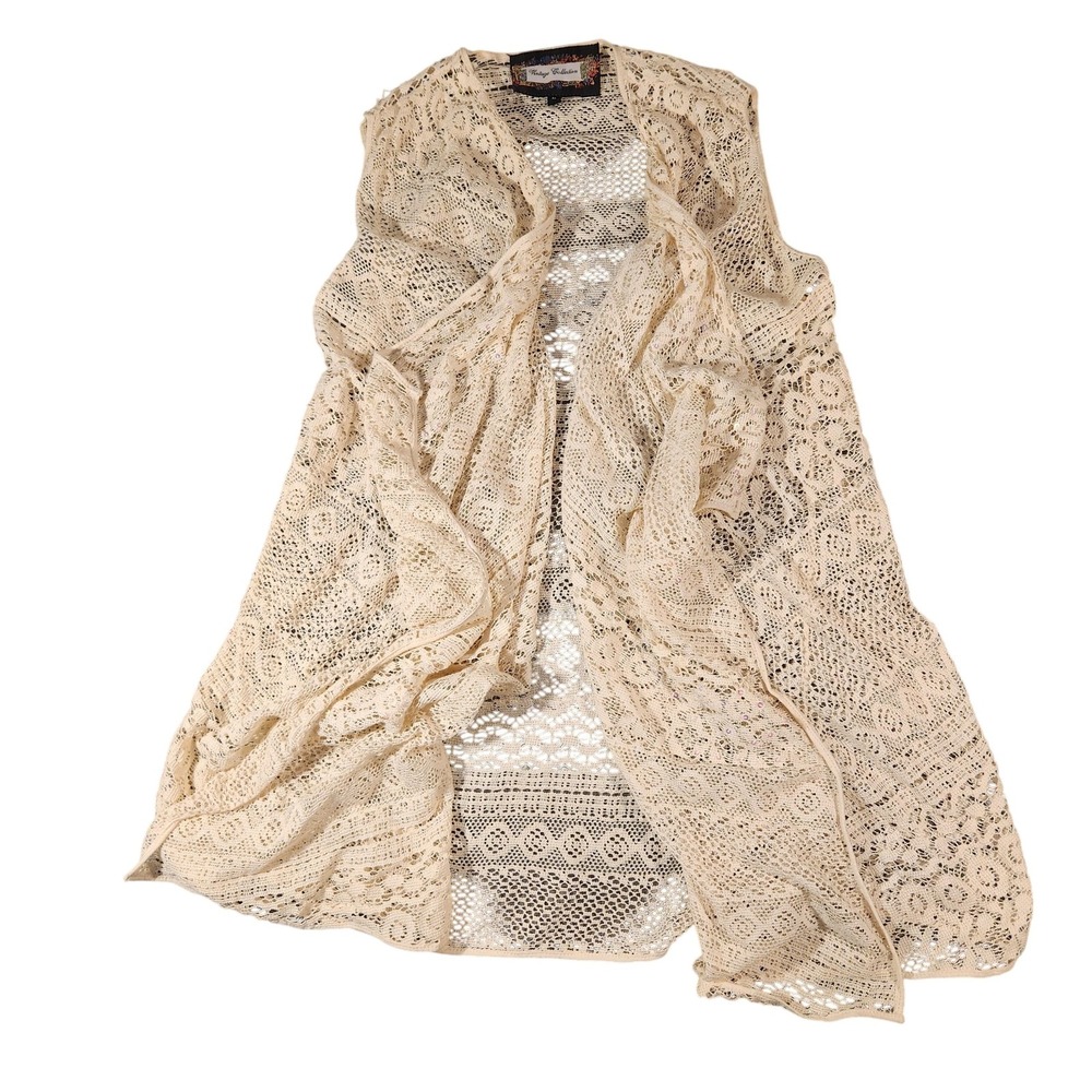 Vintage Crochet Lace Knit Waistcoat Vest Whimsigoth Fairycore‎ Womens Medium